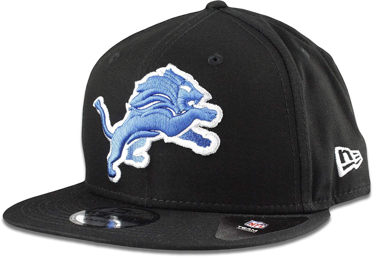 New Era Exclusive Selecition Men's Lions Motor City Adjustable Cap Hat One Size Fit Most Snapback/Velcro/Buckle Closure (Black with Blue Logo)