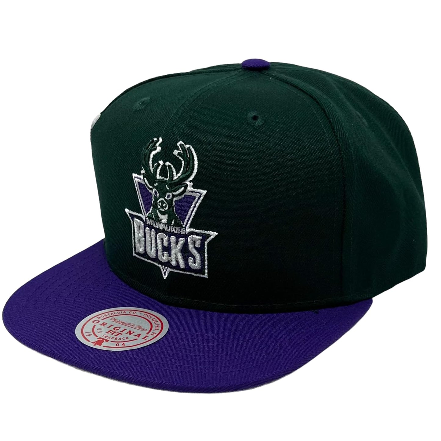 Mitchell & Ness Jumbotron Snapback Hat Adjustable Cap (Milwaukee Bucks Green/Purple)