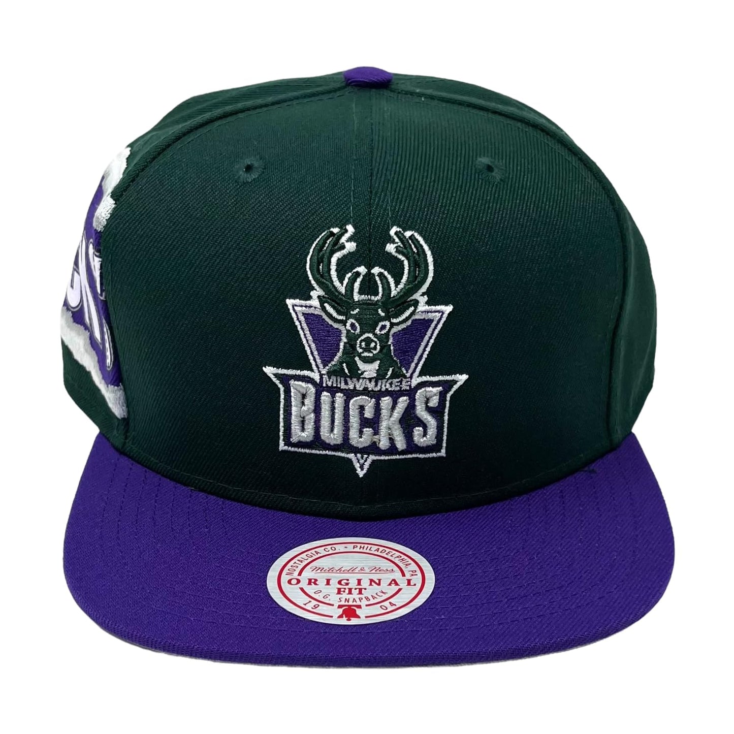 Mitchell & Ness Jumbotron Snapback Hat Adjustable Cap (Milwaukee Bucks Green/Purple)