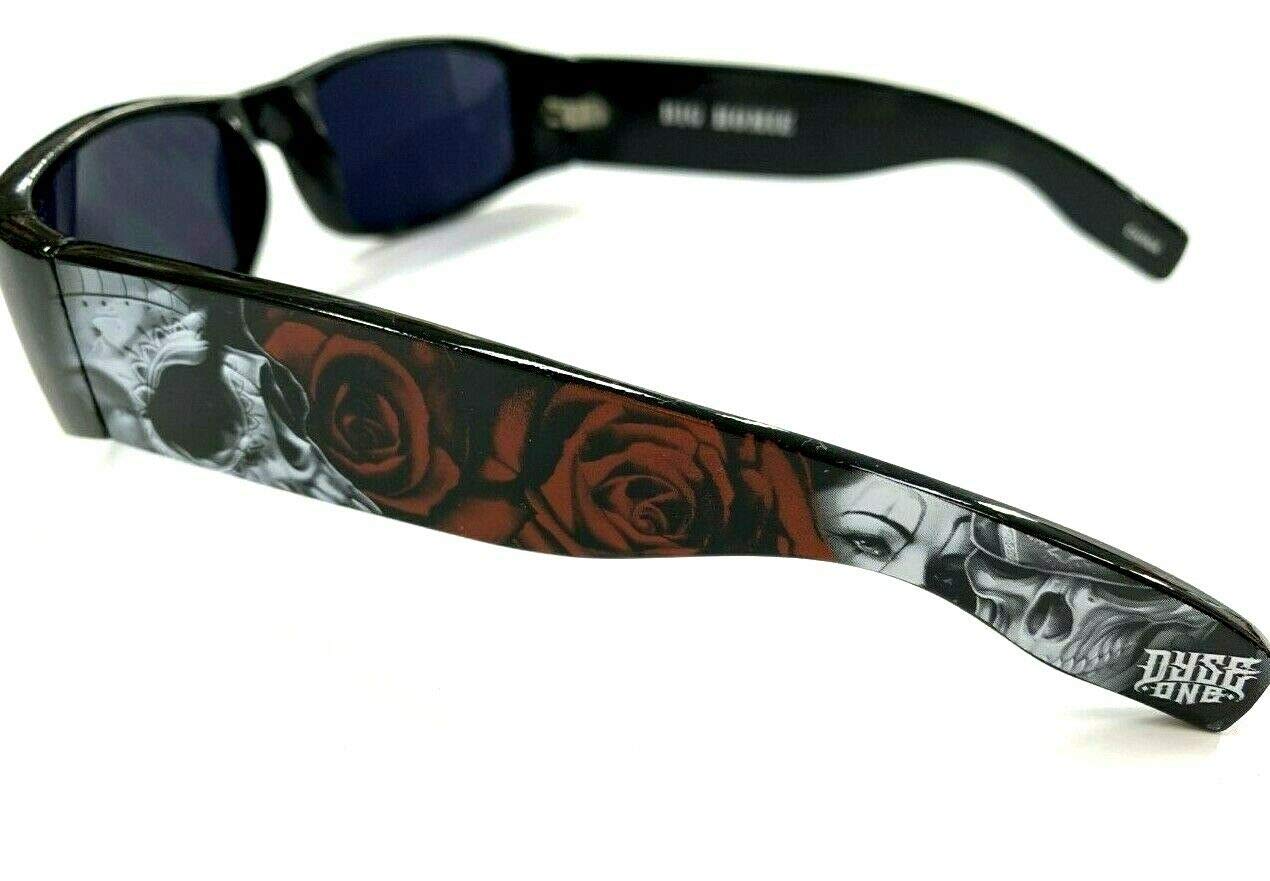 DYSE ONE Authentic Shades Black Muerte Skull Roses Sunglasses California Lowrider Locs Style