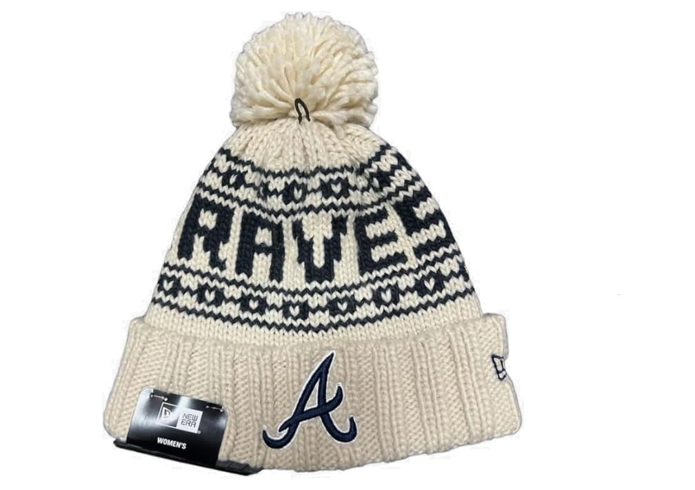 New Era Woman's Tan Knit Beanie Hat (US, Alpha, One Size, Tan/Navy, Atlanta Braves)