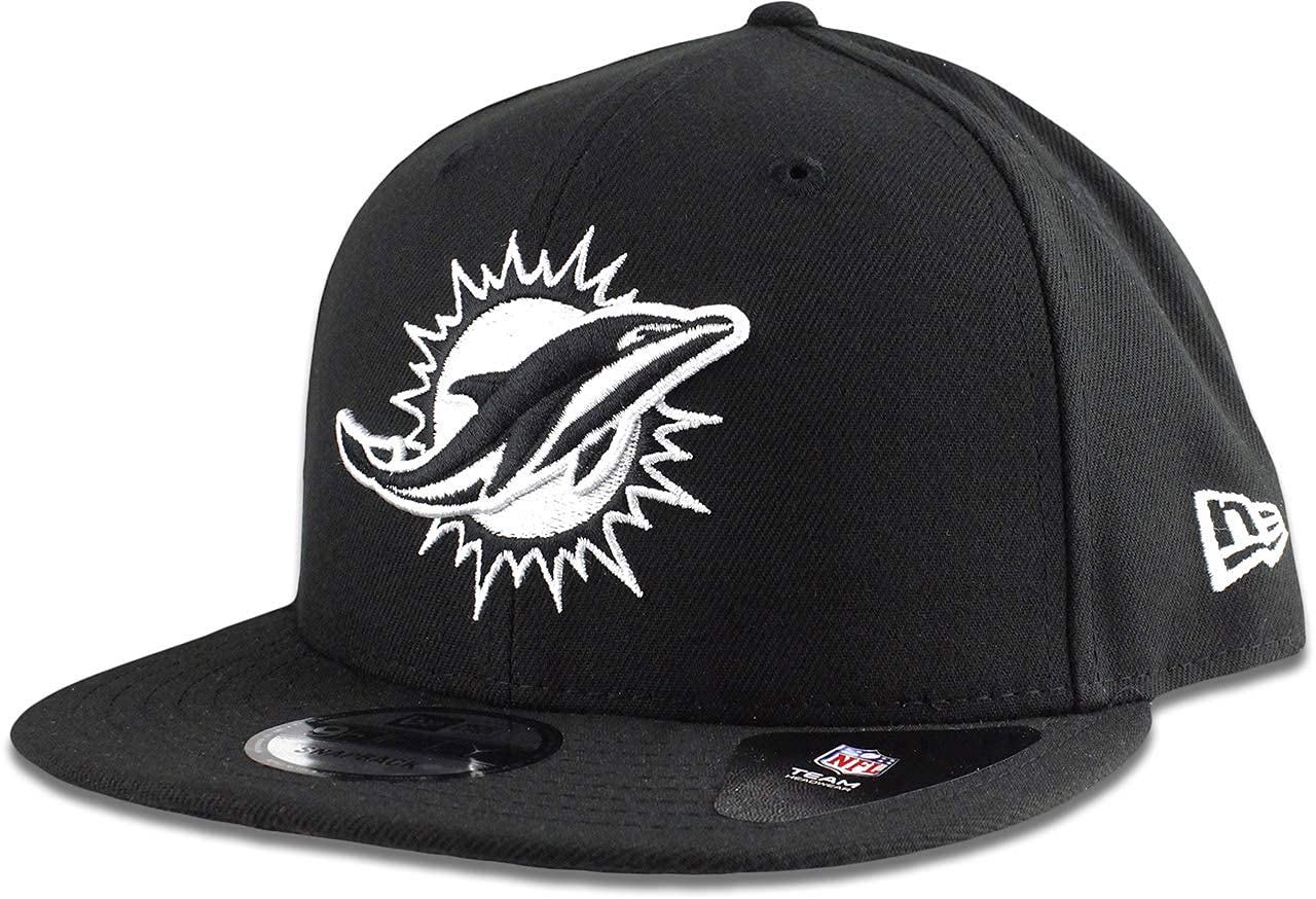 New Era Authentic Exclusive Dolphins 9Fifty Snapback/9Twenty/MVP/9Forty Adjustable Hat - OSFM (Black with White Logo)