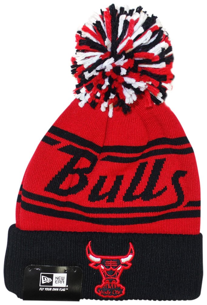 New Era Chicago Bulls Pom Fire Cuffed Pom Knit Beanie Hat/Cap