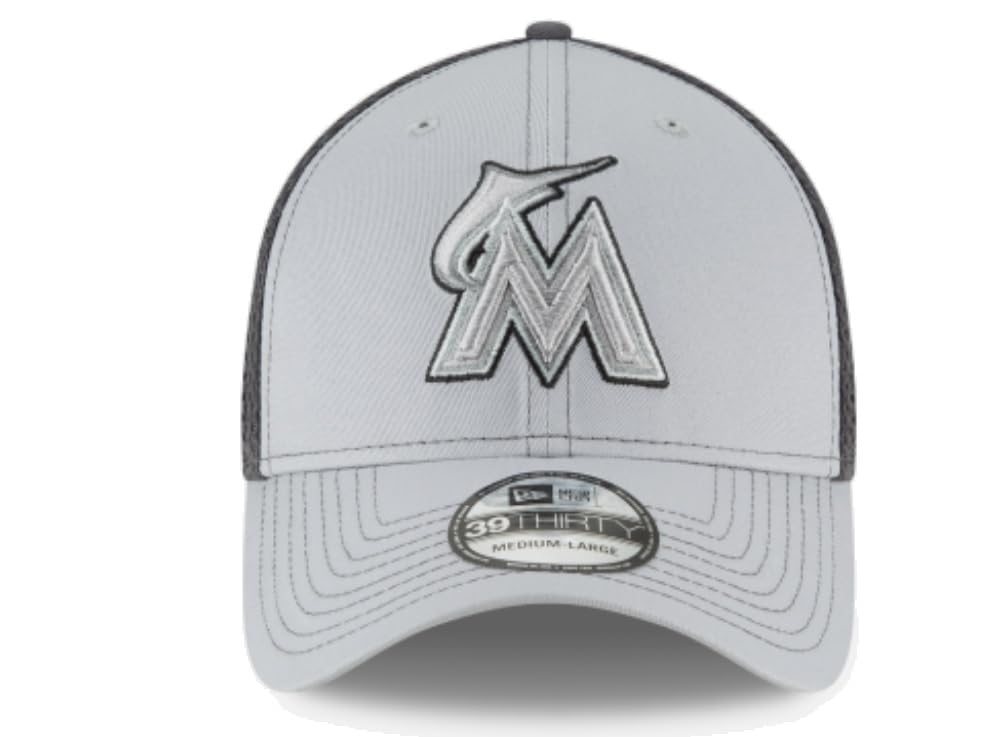 New Era Miami Marlins Mens Grey GRAYED Out NEO 39THIRTY Flex HAT (US, Alpha, Medium, Large, Gray)