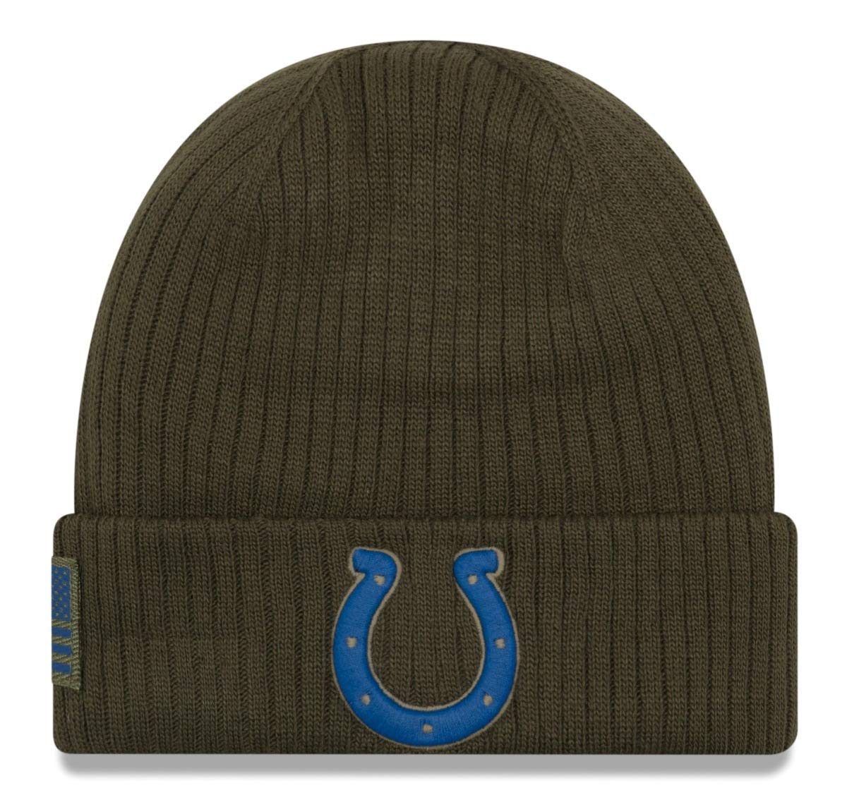 New Era Authentic Collection Colts Sideline Cold Weather Cuffed Knit Beanie Cap Hat One Size Fit Most (Salute to Service 18) Blue