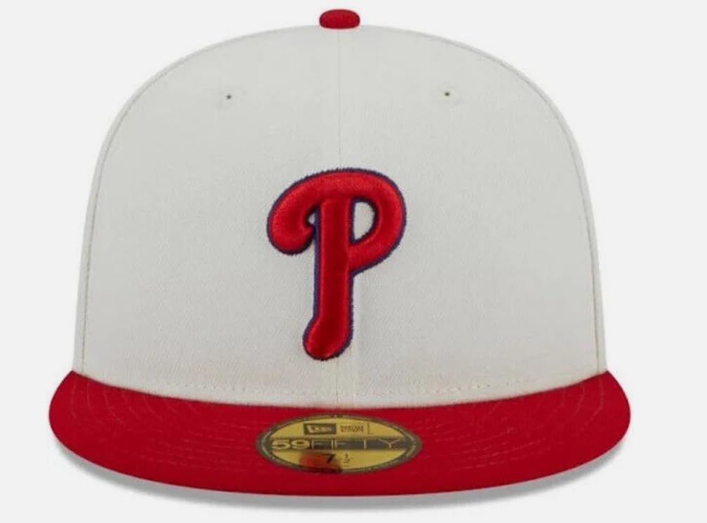 New Era Men's Philadelphia Phillies World Series 2008 Retro Cooperstown 59Fifty 5950 Fitted Hat Cap Ivory/Red (US, Numeric, 7 1/4, Ivory/Red)