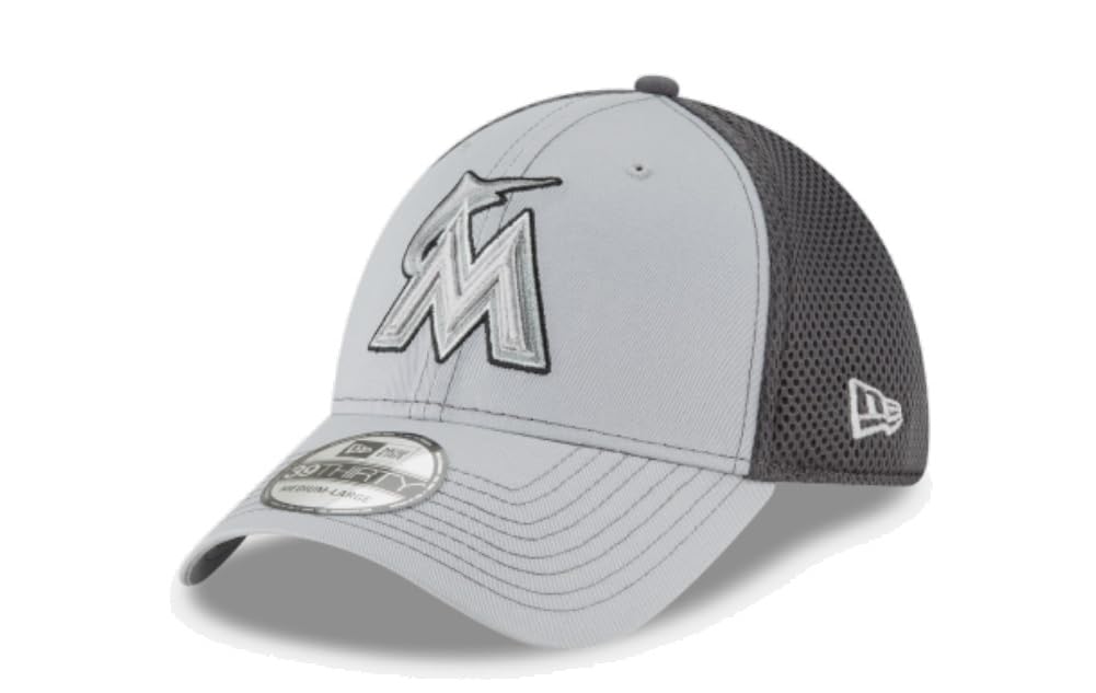 New Era Miami Marlins Mens Grey GRAYED Out NEO 39THIRTY Flex HAT (US, Alpha, Large, X-Large, Gray)