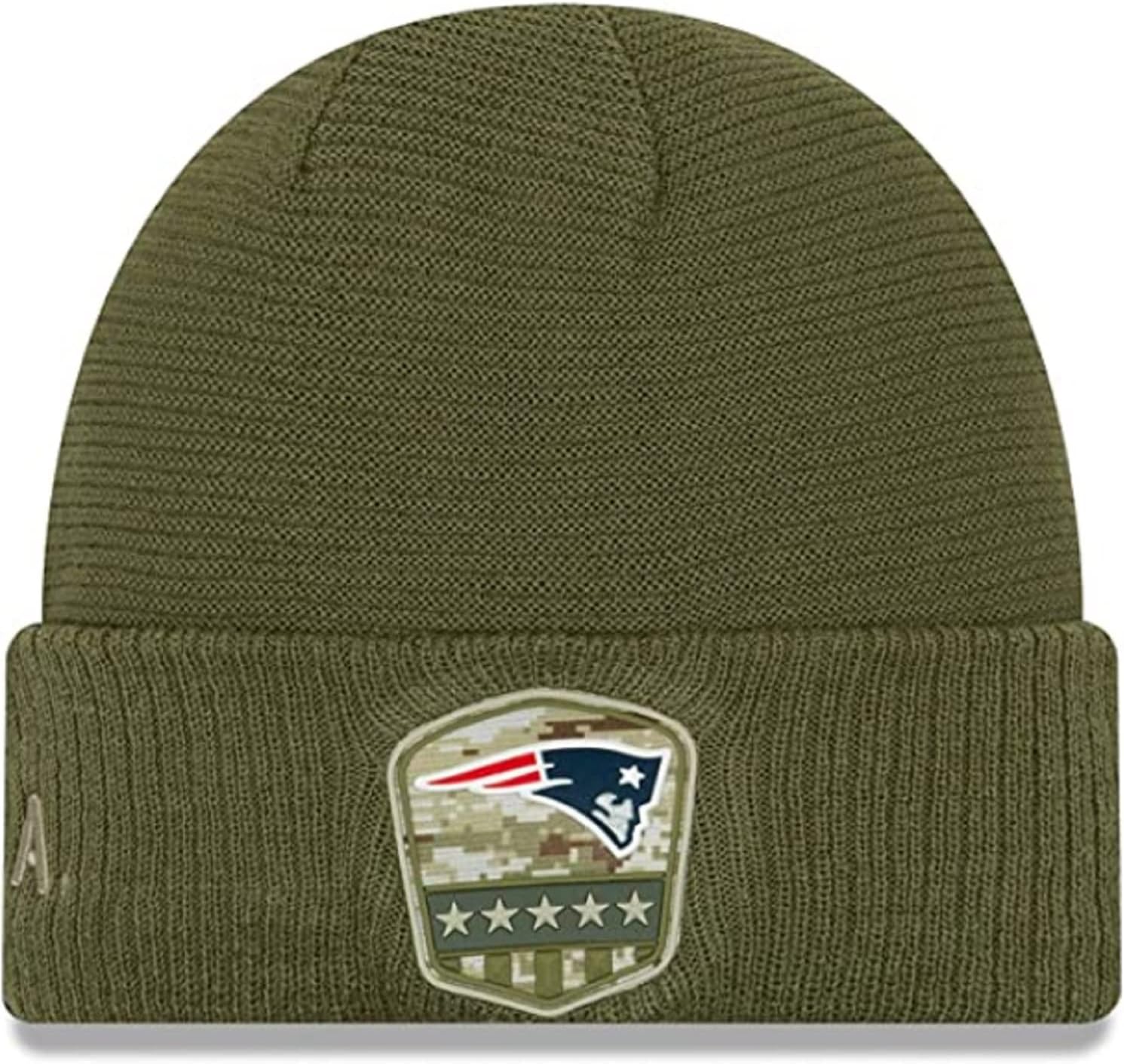 Authentic Collection Patriots Sideline Cold Weather Cuffed Knit Beanie Cap Hat One Size Fit Most Salute (US, Alpha, One Size, Salute to Service)