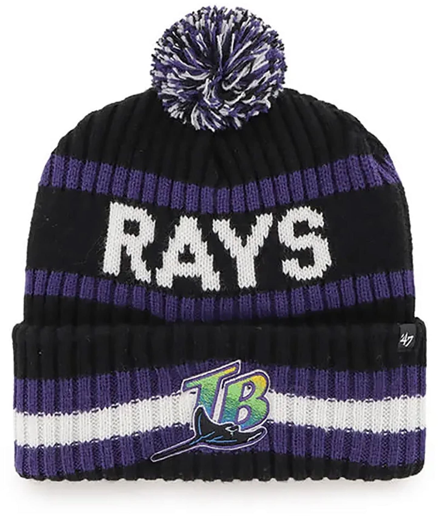 '47 Tampa Bay Rays Mens Womens Cooperstown Bering Cuff Knit Stretch Fit Black Team Color Logo Beanie