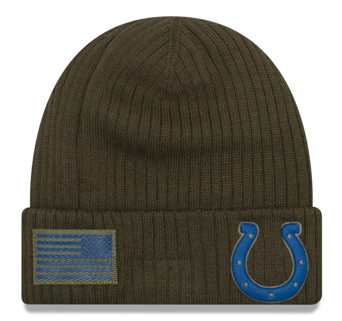New Era Authentic Collection Colts Sideline Cold Weather Cuffed Knit Beanie Cap Hat One Size Fit Most (Salute to Service 18) Blue