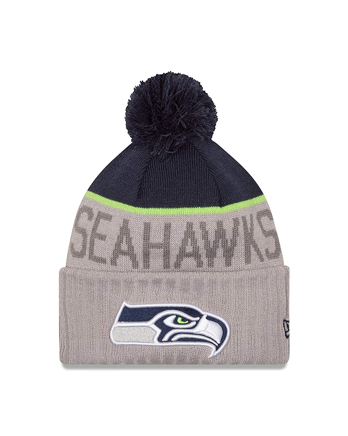 New Era Seahawks Seattle 12th Men Sideline Cuffed Knit Beanie Skully Cap Hat (OnField15 Gray), New Era, Navy