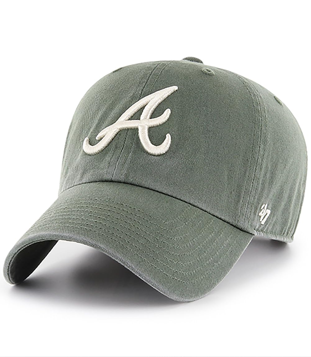 47 Brand MLB Moss Green Primary Logo Clean Up Adjustable Strap Baseball Cap Hat, Adult One Size Fits All