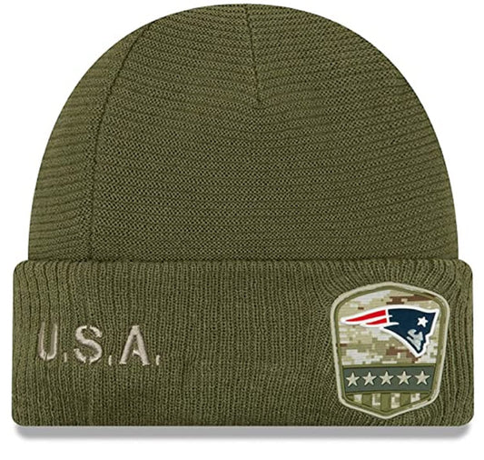 Authentic Collection Patriots Sideline Cold Weather Cuffed Knit Beanie Cap Hat One Size Fit Most Salute (US, Alpha, One Size, Salute to Service)