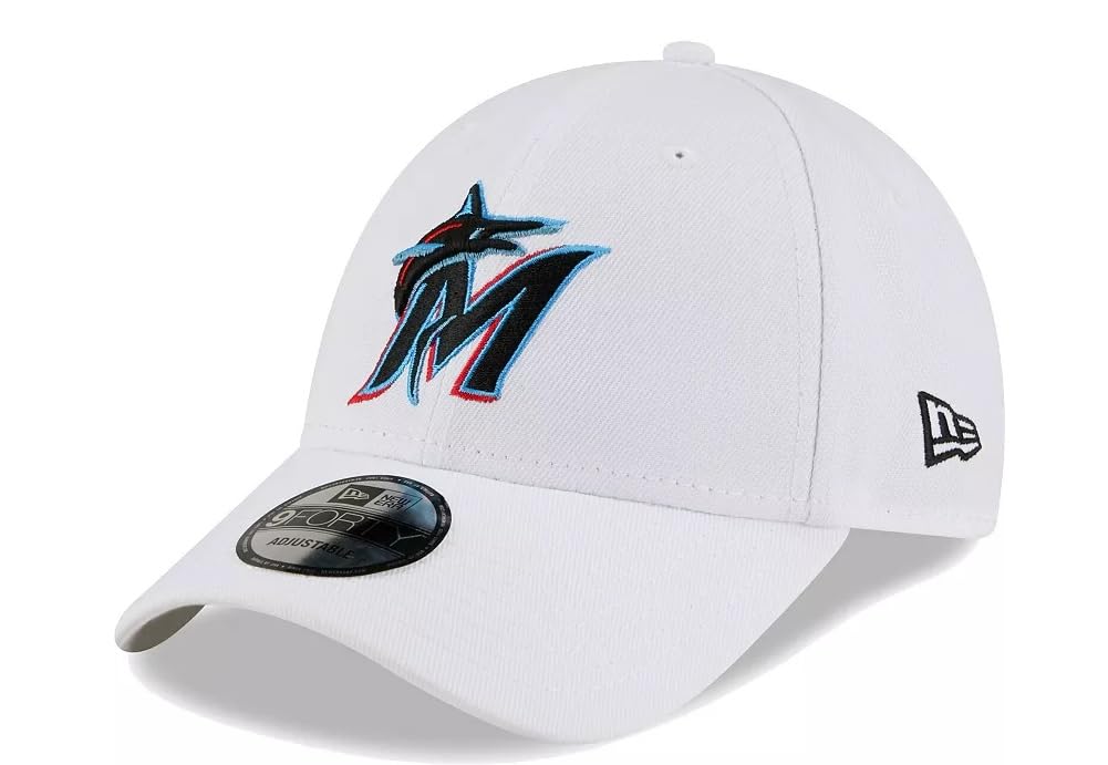 New Era Men's White Miami Marlins League II 9FORTY Adjustable Hat White/Black/Blue