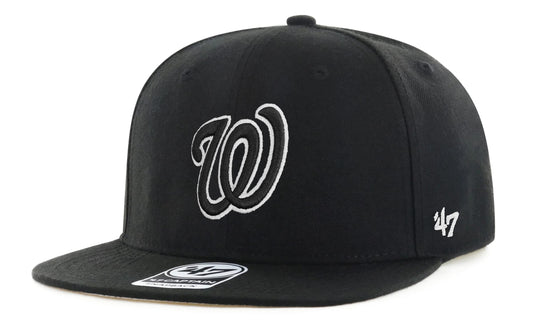 '47 Washington Nationals Hat Mens Womens Adjustable Baseball Cap, Snapback, Black/Black Logo/Black Logo Outline, One Size