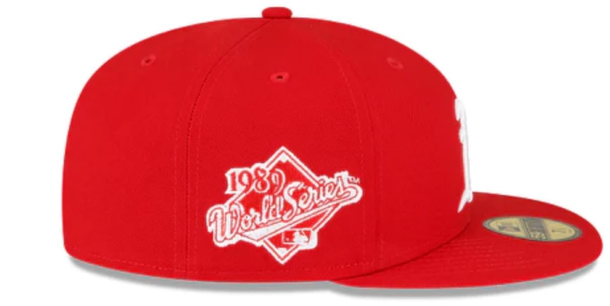 New Era Men's Oakland Athletics 1989 World Series Game Side Patch 59Fifty 5950 Fitted Hat Cap Scarlet Red/White (US, Numeric, 7 1/2, Red/White)