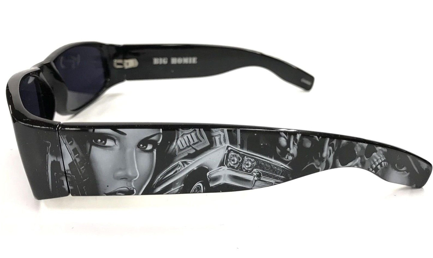 Dyse One Shades Impala Money Skull Smiley Black Sunglasses California Lowrider Style