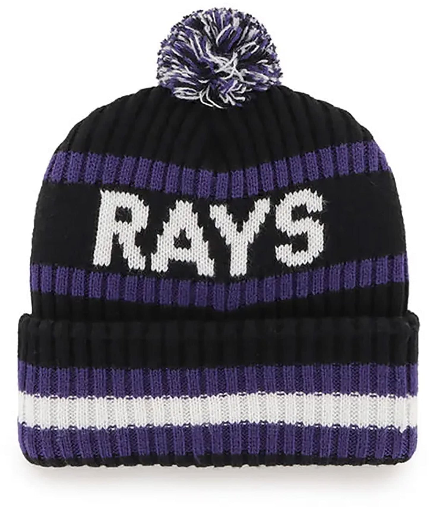 '47 Tampa Bay Rays Mens Womens Cooperstown Bering Cuff Knit Stretch Fit Black Team Color Logo Beanie