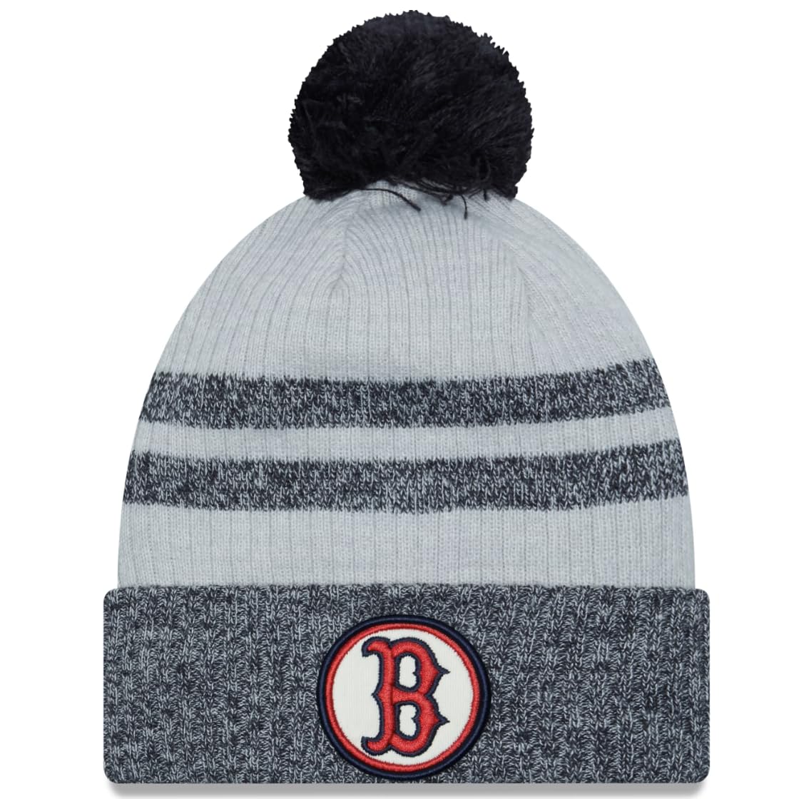 New Era Boston Red Sox Adult Knit Patch Fleece Lined Pom Beanie Cap Hat Gray One Size