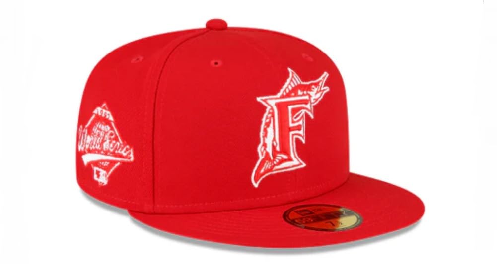 New Era Florida Marlins Scarlet Red White 1997 WS Side Patch 59Fifty Fitted (US, Numeric, 7 1/2, Scarlet Red)