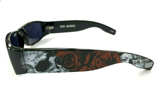 DYSE ONE Authentic Shades Black Muerte Skull Roses Sunglasses California Lowrider Locs Style