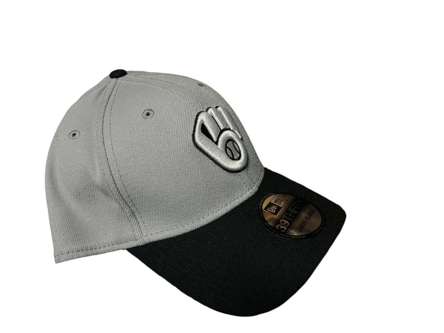 New Era Men's Milwaukee Brewers Glove Classic Flex-Fit Hat -Gray/Black Stretch Cap (US, Alpha, Medium, Large, Grey/Black)