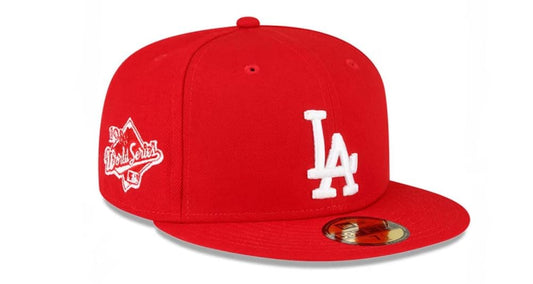 New Era LA Los Angeles Dodgers 59FIFTY 1988 World Series Champions Patch Color Pack Fitted Cap, Hat (US, Numeric, 8, Scarlet Red/White)