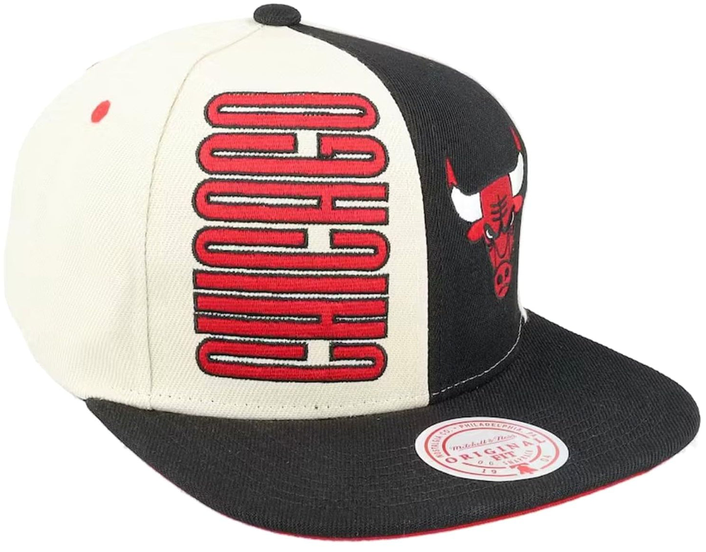 Mitchell & Ness Chicago Bulls Pop Panel Snapback Adjustable Hat Cap - Off White and Black