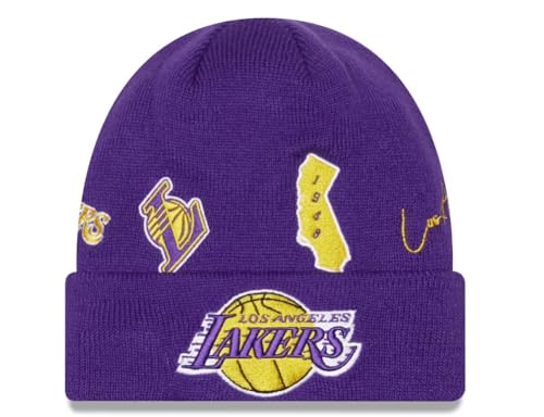New Era Los Angeles Lakers Identity Sport Knit Hat Winter Cozy Basketball Purple No Pom