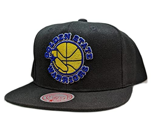 Mitchell & Ness Golden State Warriors Full Logo Snapback Adjustable Hat Cap - Black