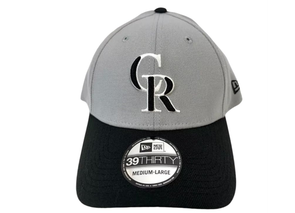 New Era Men's Colorado Rockies Classic Flex-Fit Hat -Gray/Black Stretch Cap (US, Alpha, Medium, Large, Grey/Black)