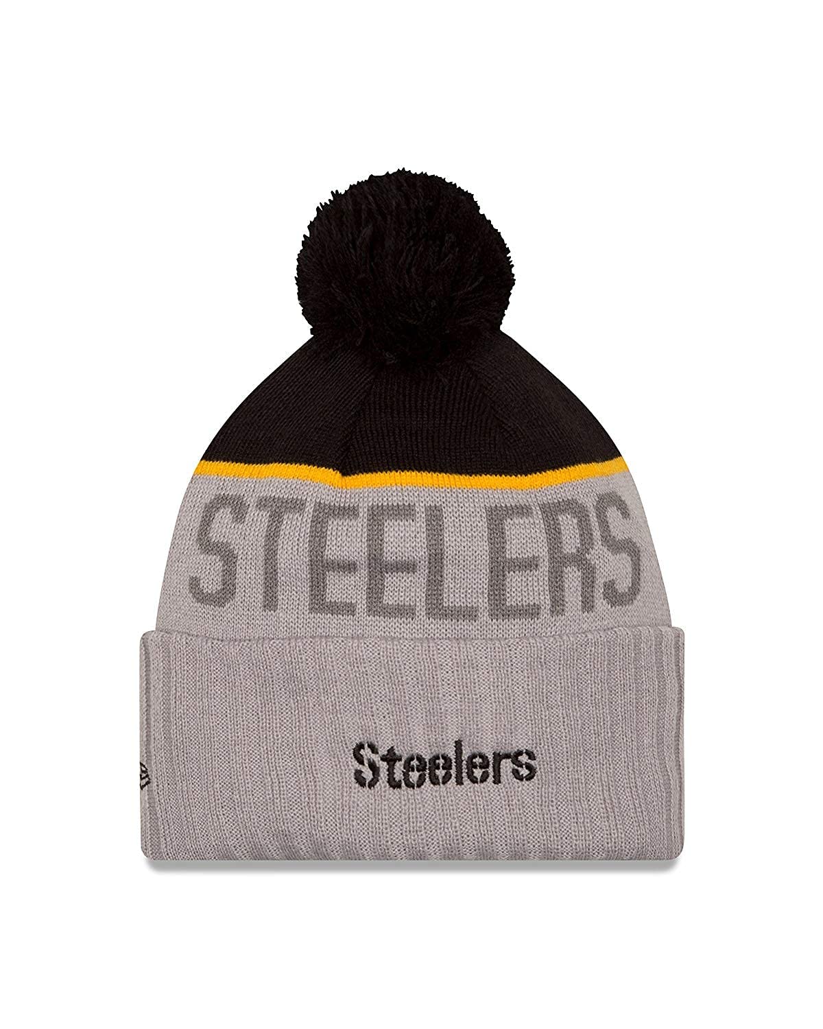 New Era Steelers Pittsburgh Sideline Cold Weather Cuffed Knit Beanie Skully Cap Hat One Size Fit Most (Onfield 15 Gray), Black