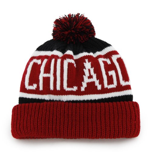 47 Chicago Bulls Red Windy City Calgary Beanie Hat with Pom - NBA Cuffed Winter Knit Toque Cap