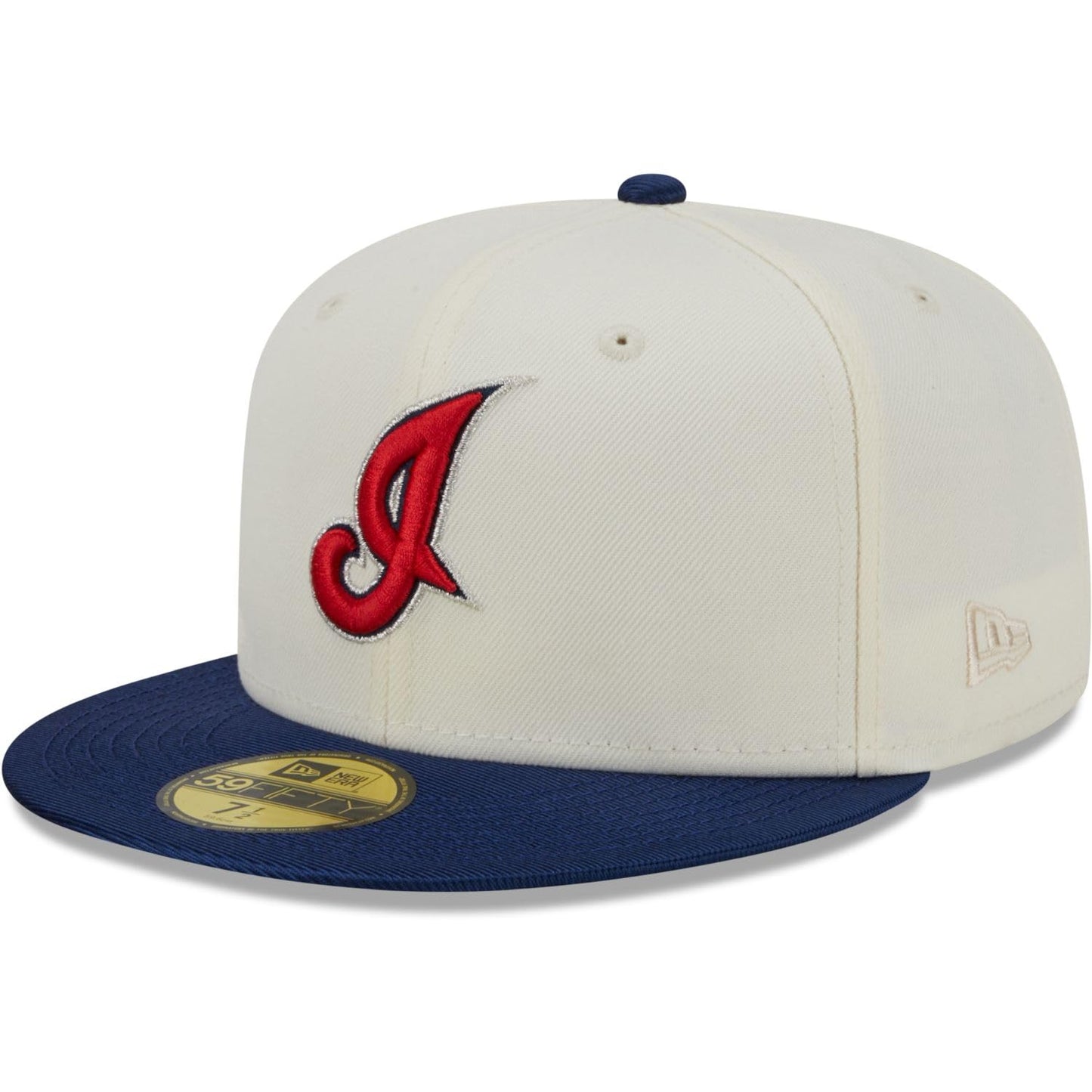 New Era Men's Cleveland Indians 59FIFTY Team Shimmer Fitted Hat - Cream/Blue