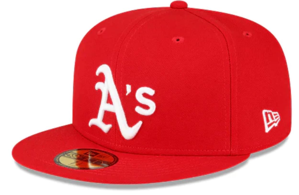 New Era Men's Oakland Athletics 1989 World Series Game Side Patch 59Fifty 5950 Fitted Hat Cap Scarlet Red/White (US, Numeric, 7 1/2, Red/White)