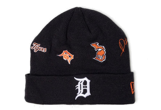 New Era Detroit Tigers Identity Knit Skully Cuff Beanie Cap Baseball Hat Black