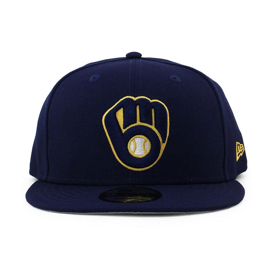 New Era Milwaukee Brewers 9Fifty Snapback Hat | Brewers Basic Snap Back Cap Old School Brewers Navy