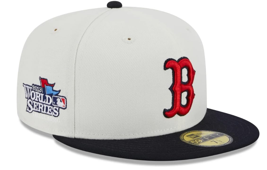 New Era Men's Boston Red Sox 2013 World Series Retro 59FIFTY Fitted Hat - Cream/Navy (US, Numeric, 7 3/8, Cream/Navy)