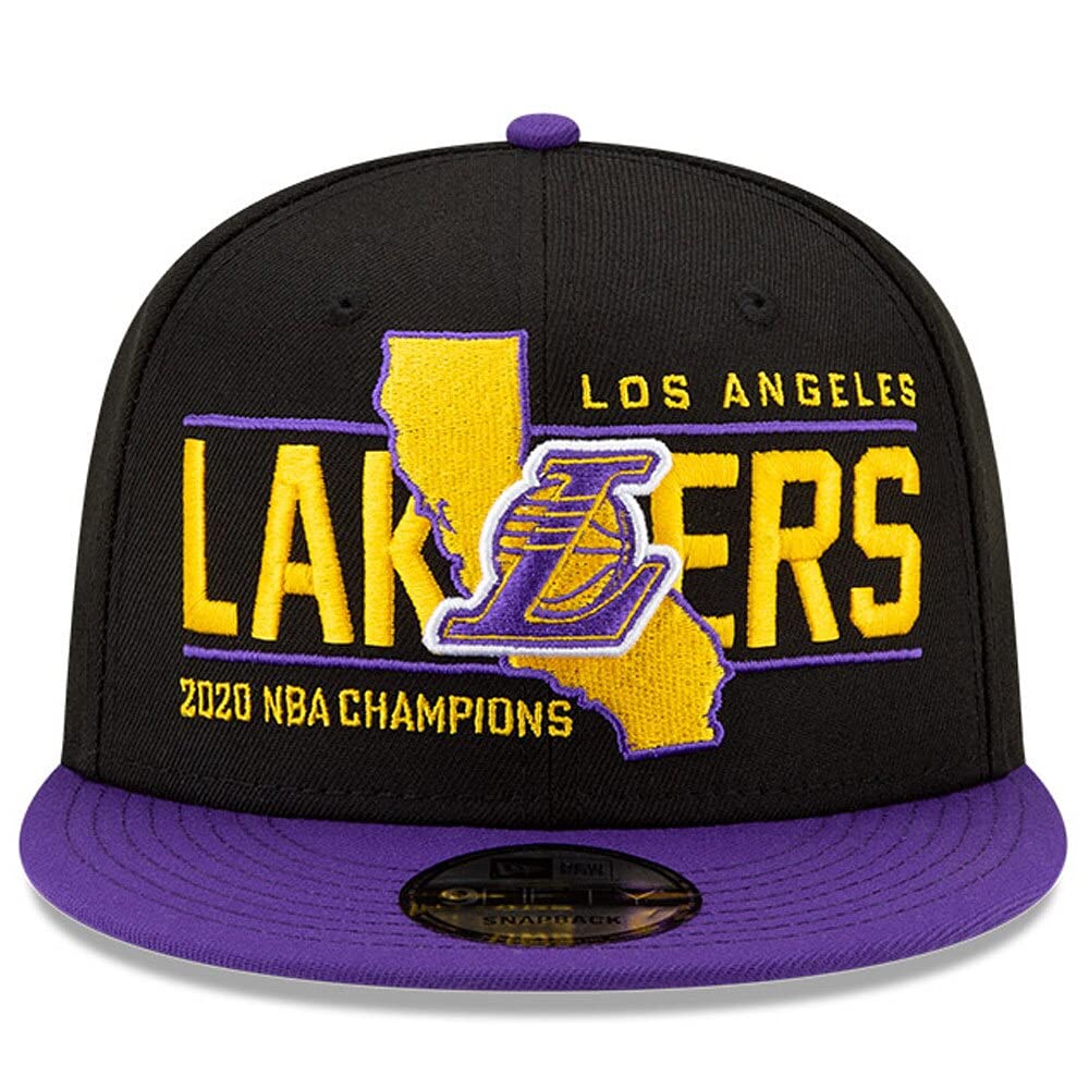 New Era LA Los Angeles Lakers 9FIFTY 2020 NBA Finals Champions California State Snapback Cap, Adjustable 2Tone Black Purple Hat,Purple Black Gold
