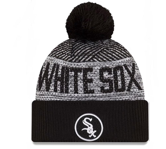 New Era Men's Chicago White Sox Sport Knit 2022 Beanie Knit Black/White/Grey Wool Sherpa Lining