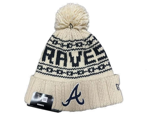 New Era Woman's Tan Knit Beanie Hat (US, Alpha, One Size, Tan/Navy, Atlanta Braves)