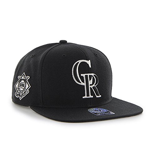 '47 Colorado Rockies MLB Black Sure Shot Brand Captain Wool Flat Bill Snapback Hat