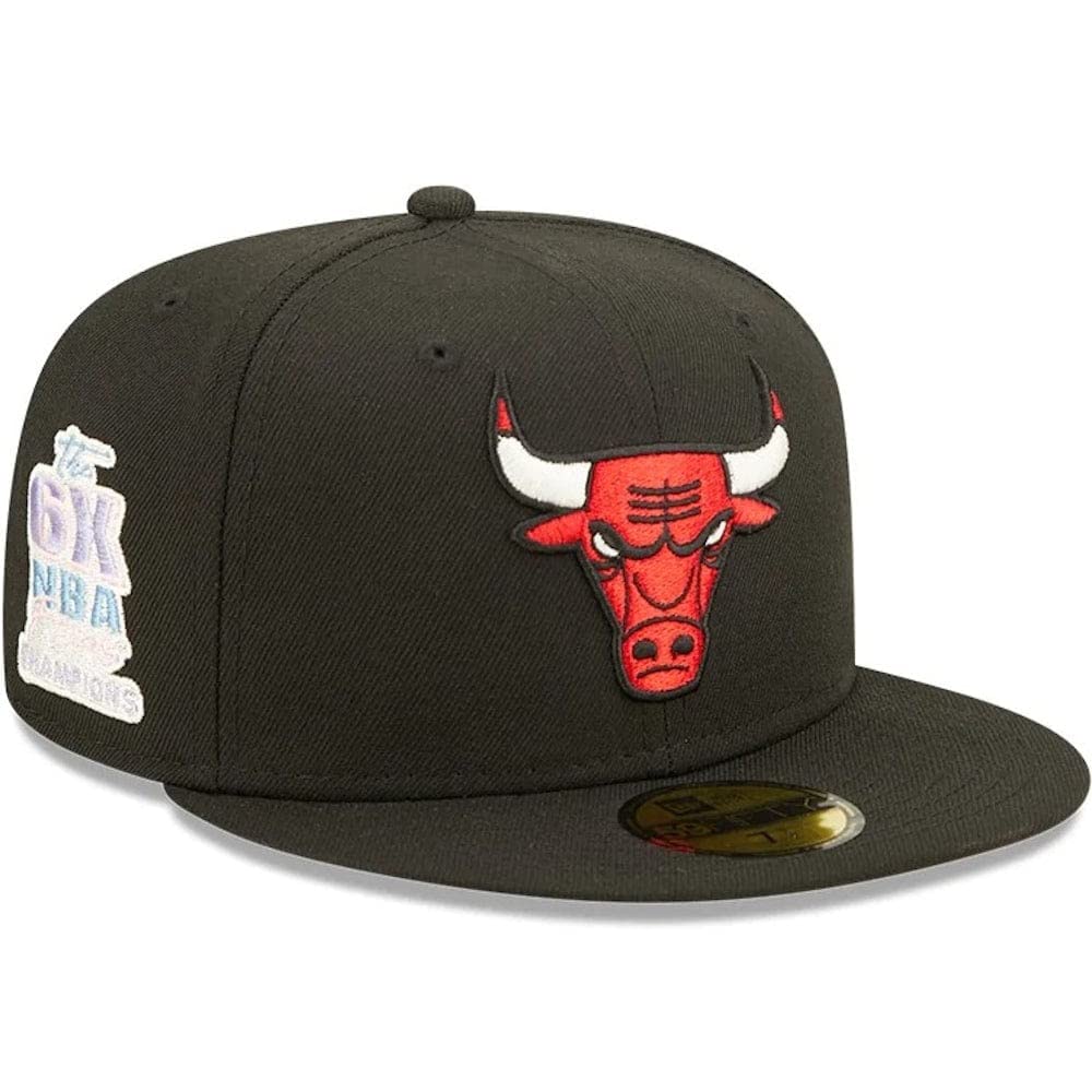 New Era Chicago Bulls 6X NBA Finals Champions Pop Sweat 59FIFTY Fitted Hat - Black (US, Numeric, 8, Multicoloured)