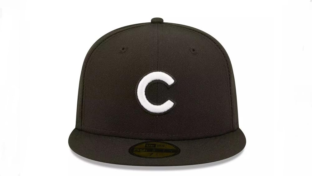 New Era 59Fifty Hat MLB Basic Chicago Cubs Black/White Fitted Baseball Cap (US, Numeric, 7 1/2, Black/White)