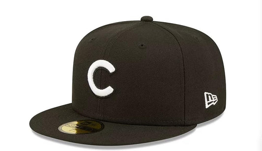New Era 59Fifty Hat MLB Basic Chicago Cubs Black/White Fitted Baseball Cap (US, Numeric, 7 1/2, Black/White)