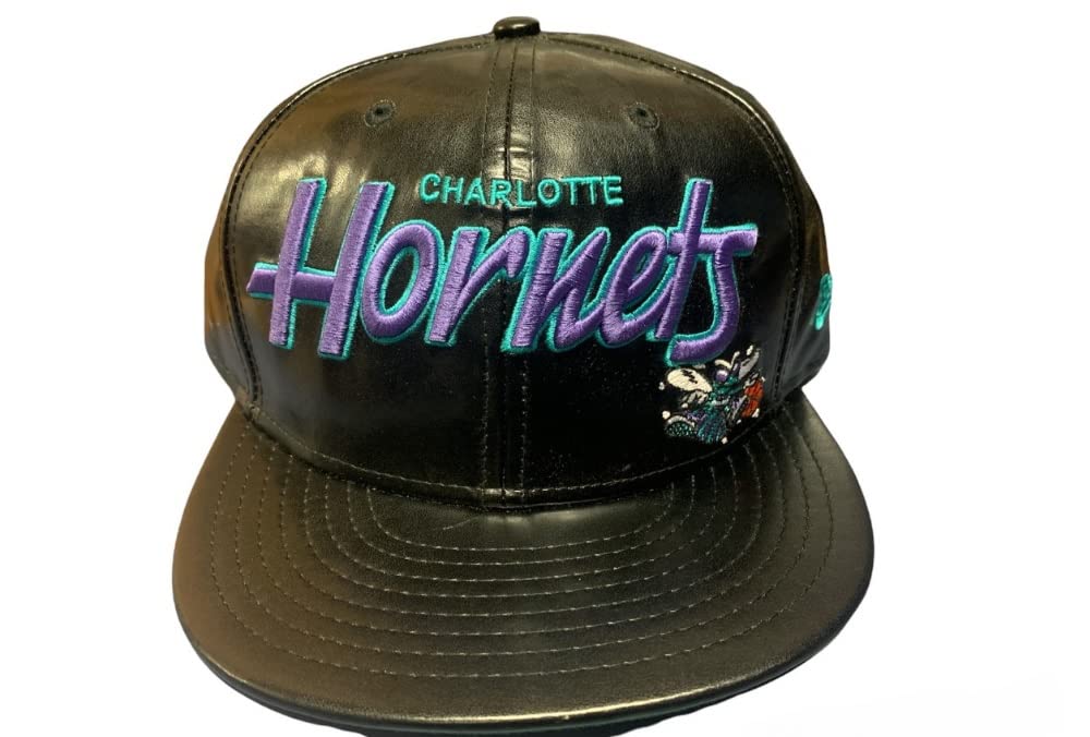 New Era Charlotte Hornets Script Redux Snapback Faux Leather Hat - Black