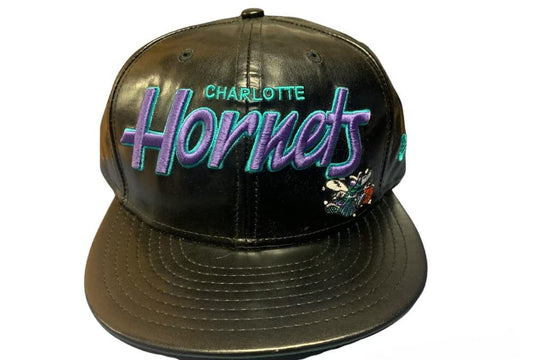 New Era Charlotte Hornets Script Redux Snapback Faux Leather Hat - Black