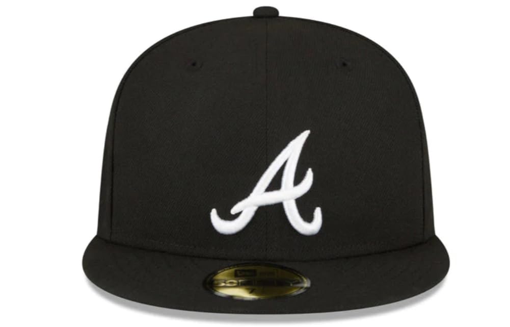 New Era Men's Atlanta Braves 59FIFTY 2021 World Series Champions Side Patch Fitted Cap, Hat Black/White (US, Numeric, 7 3/8, Black/White)