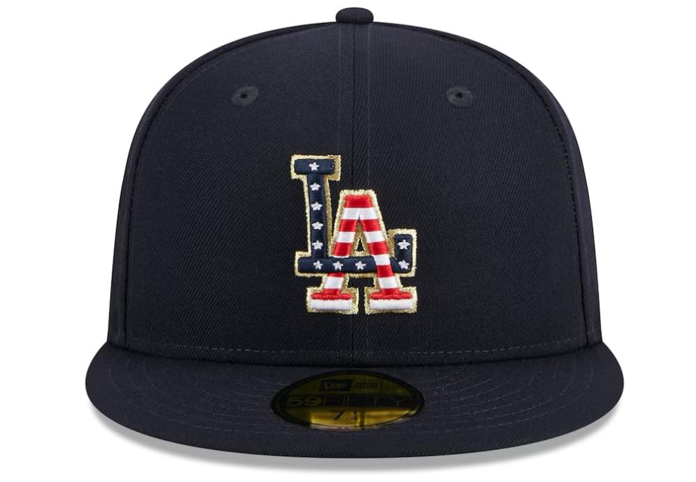 New Era Los Angeles Dodgers 2023 Fourth of July America USA 59FIFTY Fitted Hat - Navy Gold (US, Numeric, 7 1/8, Navy)