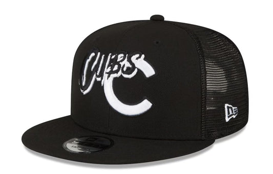 New Era Men's Trucker Mesh Street Dub 9fifty Snapback Hat Cap Baseball Adjustable - Black/White (US, Alpha, One Size, Black/White, Chicago Cubs)
